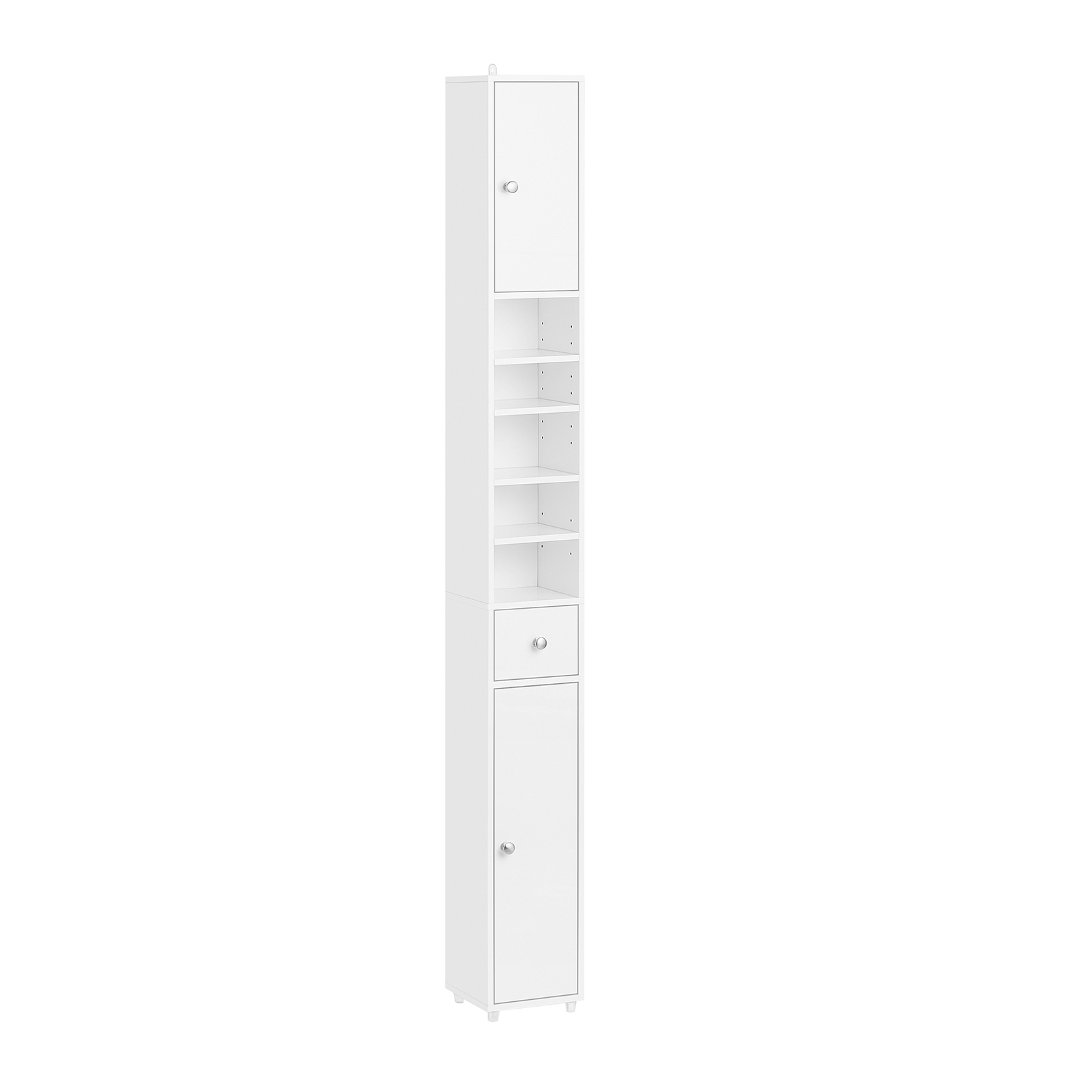 Image of SoBuy Armadio colonna bagno, Mobile alto con 2 Ante e 1 cassetto, Mobiletto salvaspazio per Bagno, Lavanderia, WC o Cucina 20x20x180 Bianco Lucido BZR167-GW