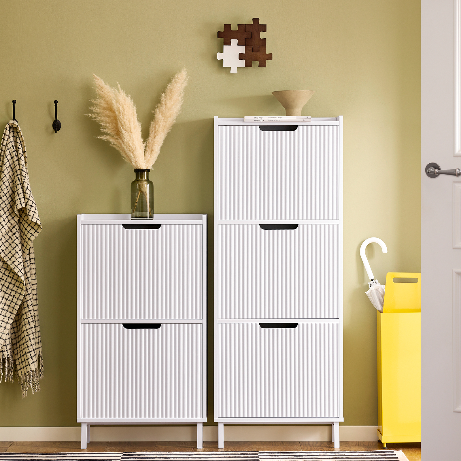 Sobuy Mobiletto Portascarpe Con 3 Ribalte Mobile Ingresso Salvaspazio Regolabili Bianco 50X19X130Cm FSR177-H-W