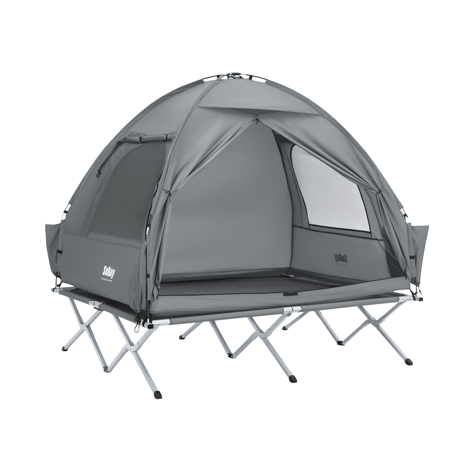 Image of SoBuy Lettino da campeggio Brandina da campeggio Tenda da esterno con gancio per lampada e tasche porta scarpe Tenda 3 in 1 per 2 persone Pratica 193x145x188 cm OGS32-II-L-HG