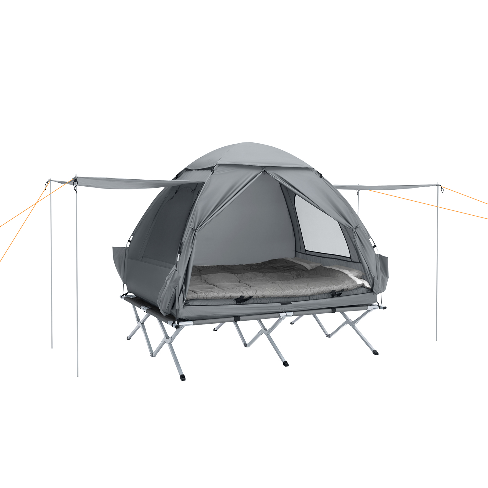 Image of SoBuy Lettino da campeggio Brandina da esterno Tenda antipioggia portatile Starry Sky con tasche porta scarpe Tenda 3 in 1 per 2 persone Grigio 193x145x188 cm OGS32-L-HG