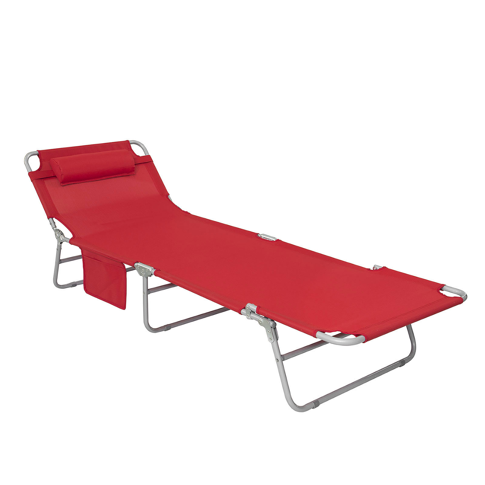 Image of SoBuy Sdraio da Giardino Reclinabile Lettino Prendisole con Cuscino e Tasca Laterale Sedia Sdraio da Esterno per Patio Campeggio Spiaggia Sdraio Pieghevole da Giardino Rosso 155x56x81cm OGS35-R
