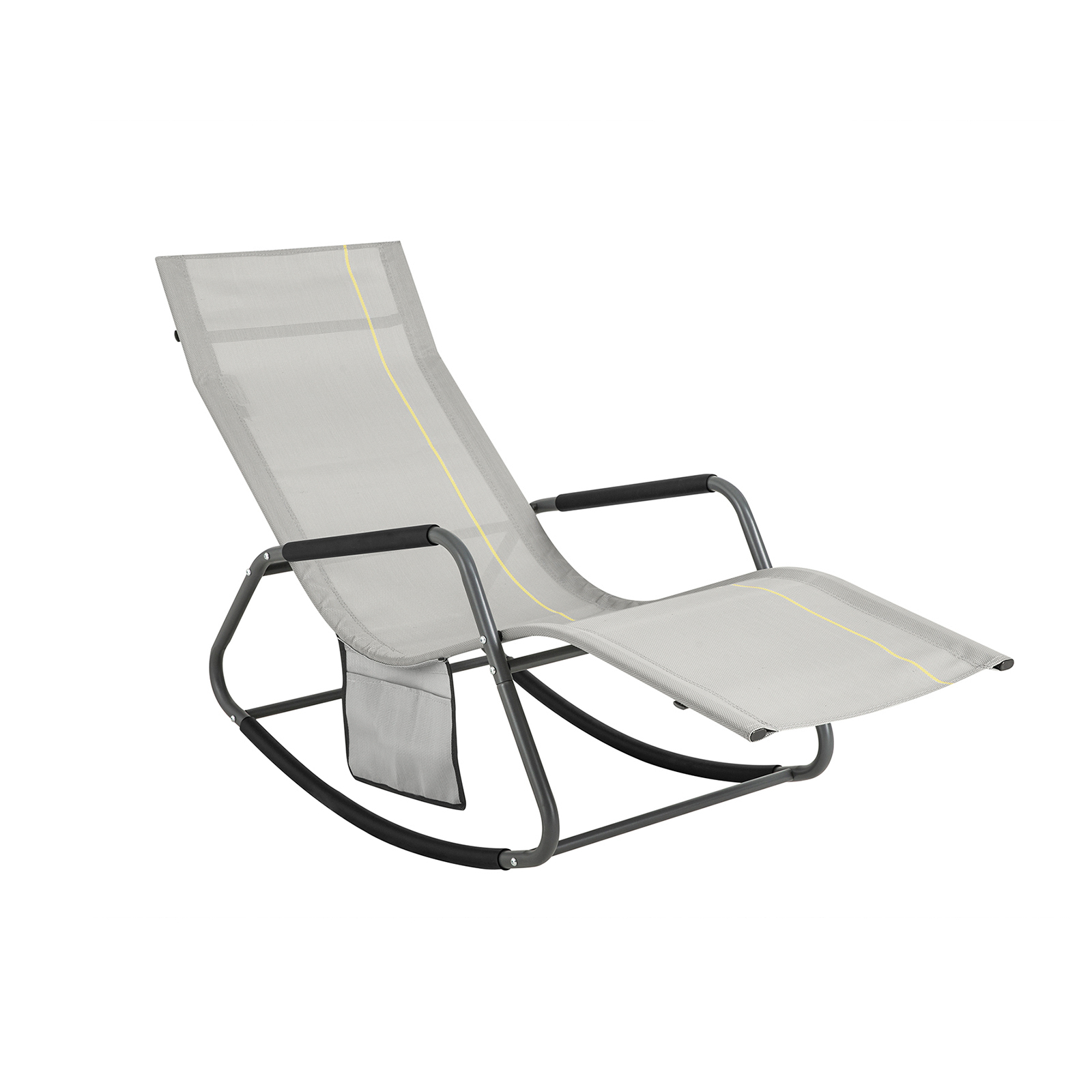 Image of SoBuy Dondolo da Giardino Sedia a Dondolo da Esterno Lettino Prendisole con Tasca Laterale Poltrona da Giardino Sdraio per Patio Balcone Campeggio Spiaggia Grigio 143x57x85 cm OGS47-HG