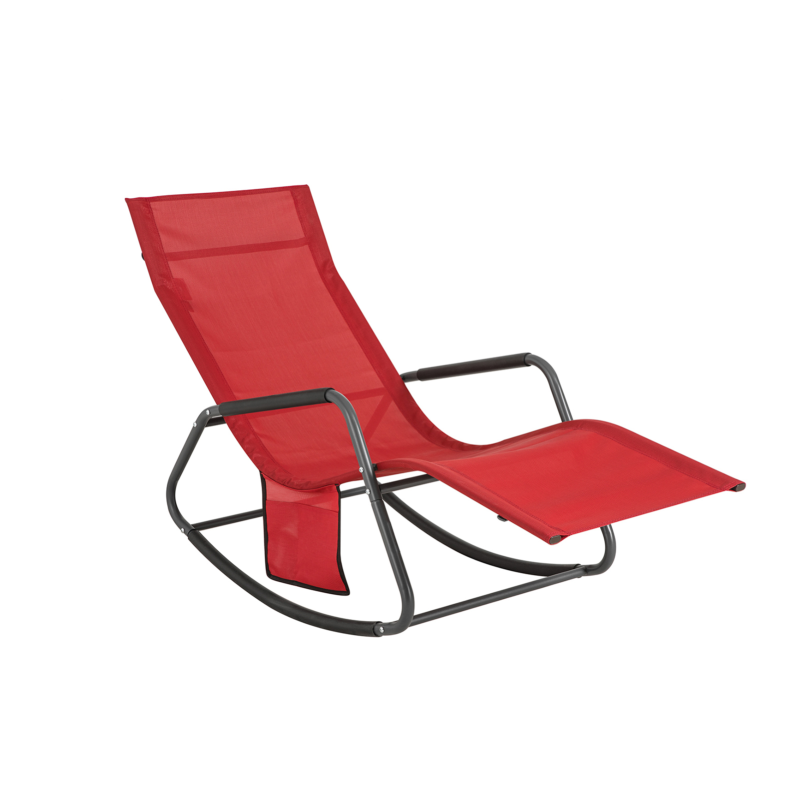 Image of SoBuy Dondolo da Giardino Sedia a Dondolo da Esterno Lettino Prendisole con Tasca Laterale Poltrona da Giardino Sdraio per Patio Balcone Campeggio Spiaggia Rosso 143x57x85 cm OGS47-R